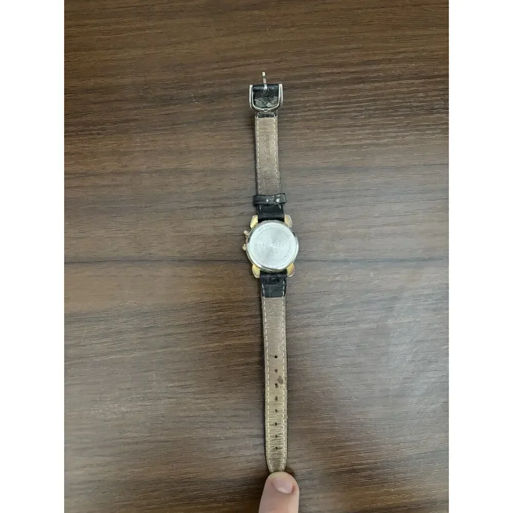 Vintage Advance Night Light Quartz Wrist Watch Black Leather Band AWCIF Japan